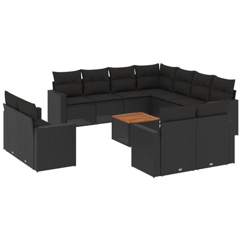 Set Divani da Giardino 12 pz con Cuscini Nero in Polyrattan - Foto 1