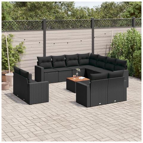 Set Divani da Giardino 12 pz con Cuscini Nero in Polyrattan - Foto 2