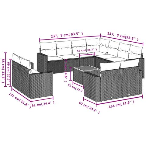 Set Divani da Giardino 12 pz con Cuscini Nero in Polyrattan - Foto 3