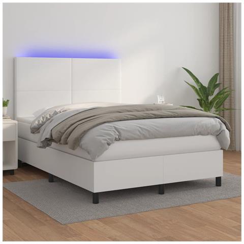 Giroletto Molle con Materasso e LED Bianco 140x200cm Similpelle - Foto 2