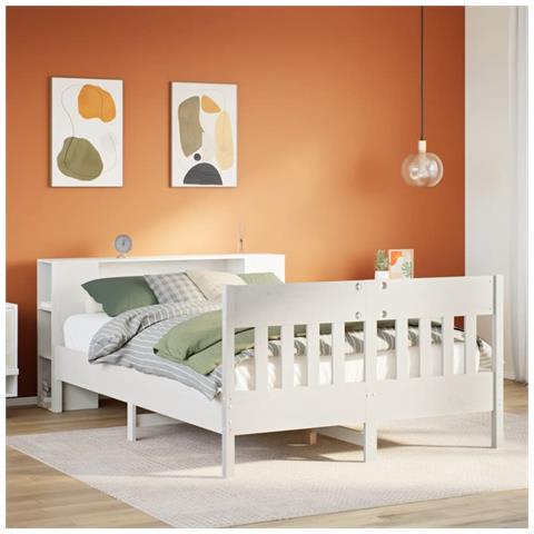 Letto Libreria senza Materasso Bianco 120x190 cm Legno di Pino - Foto 2