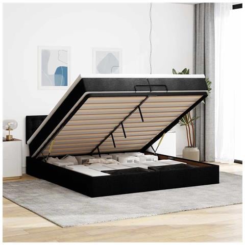 Struttura Letto Pouf con Materassi Nero 200x200 cm in Tessuto - Foto 2