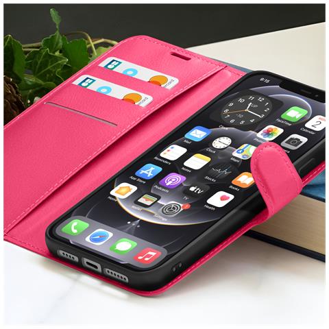 Custodia A Portafoglio Per Iphone 12 Pro Max Con Supporto E Linguetta Magnetica, Fucsia - Foto 2