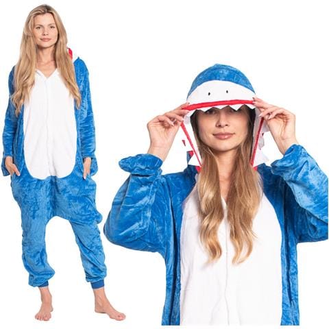 Pigiama Da Donna Tuta Kigurumi Onesie Costume Squalo Blu 175-185 Xl - Foto 1
