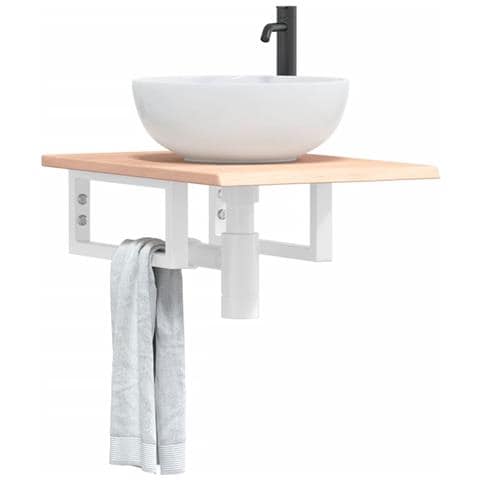 Ripiano a Parete per Lavabo in Acciaio e Massello di Rovere - Foto 2