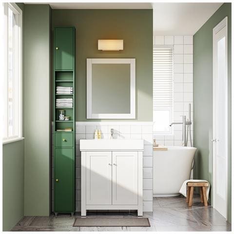Armadietto Bagno Alto Verde Con Ripiani Regolabili E Cassetto - Foto 2