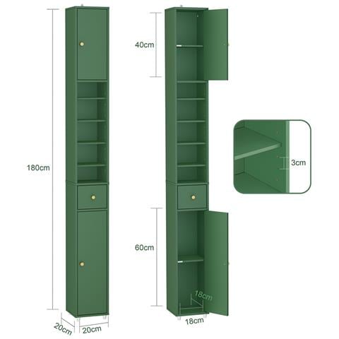 Armadietto Bagno Alto Verde Con Ripiani Regolabili E Cassetto - Foto 7