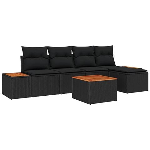 Set Divano da Giardino 6 pcs Nero 184 x 62 x 85 cm Poly Rattan - Foto 1