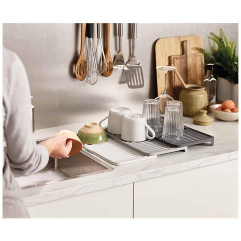 Scolapiatti Estensibile Tier Grande Capacità Di Drenaggio Design Pieghevole E Compatto Base Antiscivolo Colore Grigio Moderno - Foto 2