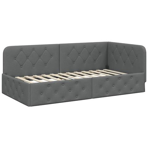 Cornice del letto ad angolo Grigio scuro 90 x 190 cm Tessuto - Foto 1