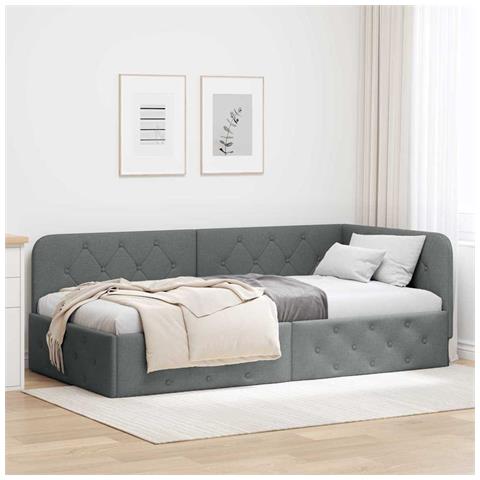 Cornice del letto ad angolo Grigio scuro 90 x 190 cm Tessuto - Foto 2