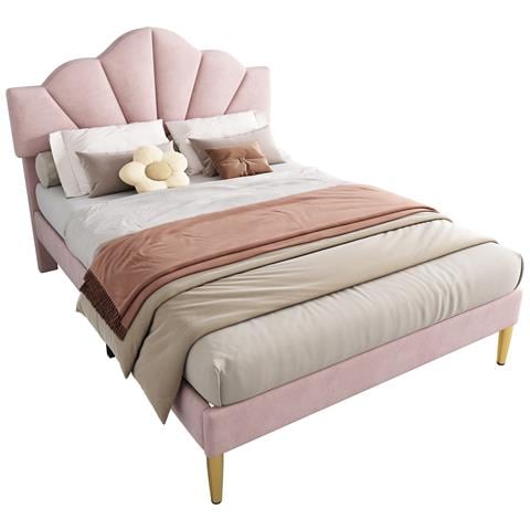 Letto In Velluto Rosa Con Design A Conchiglia E Elementi Dorati - Foto 1