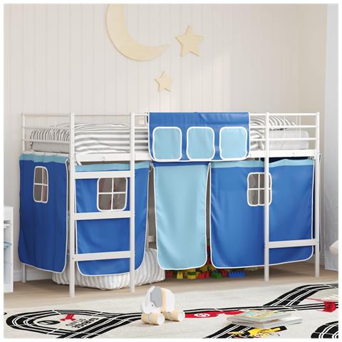 Struttura del Letto Loft per Bambini con Tendine Bianco e Blu - Foto 2