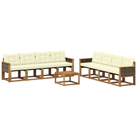 Set di divani da esterno con cuscino 9 pcs Naturale e Crema - Foto 1