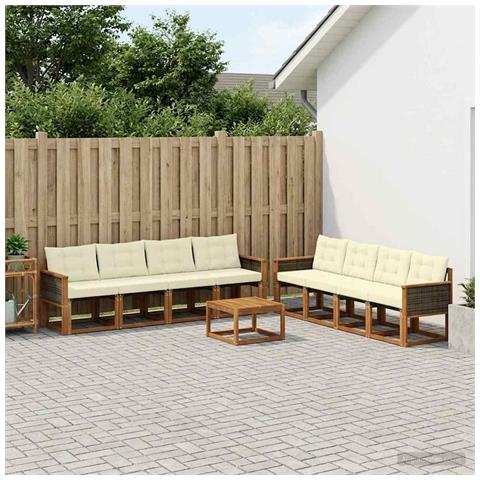 Set di divani da esterno con cuscino 9 pcs Naturale e Crema - Foto 2