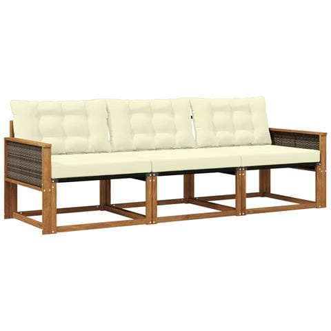 Set di divani da esterno con cuscino 3 pcs Naturale e Crema - Foto 1