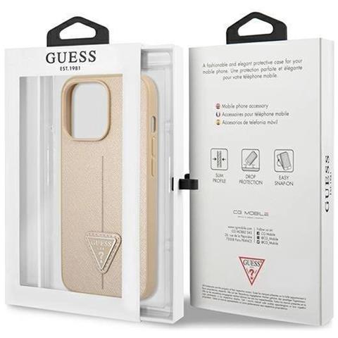 Guess Guhcp13lpsatle Custodia Per Iphone 13 Pro / 13 6,1 In Sabbia /sabbia Con Logo Saffianotriangle - Foto 1