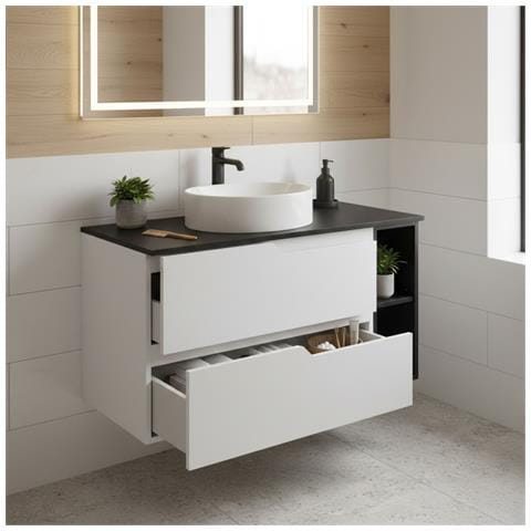 Mobiletto, Beige e nero, 160 cm, Con piano, 4 cassetti, Sospeso, Frontali in MDF, MODERNO - Foto 2