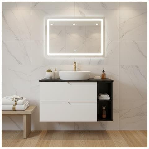 Mobiletto, Beige e nero, 160 cm, Con piano, 4 cassetti, Sospeso, Frontali in MDF, MODERNO - Foto 5