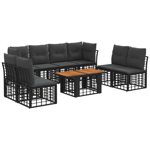 Set Divano da Giardino 9 pz Nero e Grigio scuro polyrattan - Foto 1