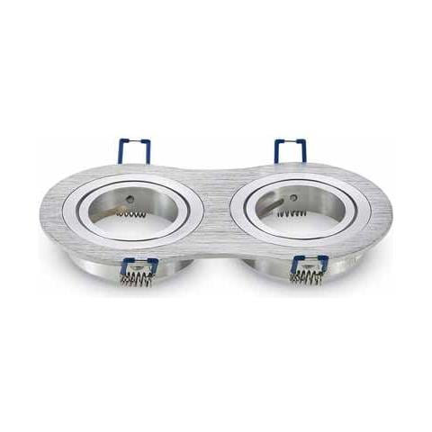 Porta Faretti Led Gu10 Incasso Orientabile Doppio Rotondo Alluminio Spazzolato Vt-783 3602 - Foto 3