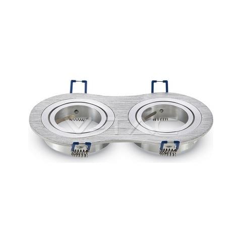 Porta Faretti Led Gu10 Incasso Orientabile Doppio Rotondo Alluminio Spazzolato Vt-783 3602 - Foto 2