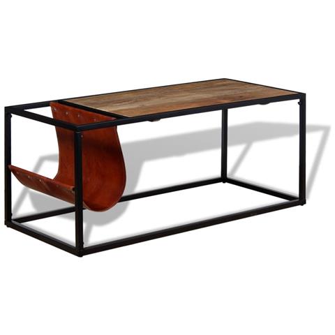 Tavolino Da Caffè In Vera Pelle Con Portariviste 110x50x45 Cm - Foto 9