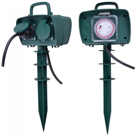 V-tac Vt-1112-3 Presa Elettrica Da Giardino Con Timer E Picchetto 2 Prese 16a Con Cavo 3m Corpo Verde Ip44 - Sku 8811 - Foto 1