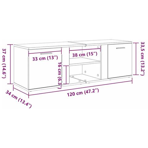 Mobile Porta TV Grigio Cemento 120x34x37cm in Legno Multistrato - Foto 9