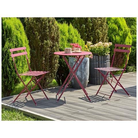 Set Bistrot Pieghevole Fiori Metallo Bordeaux - Foto 1