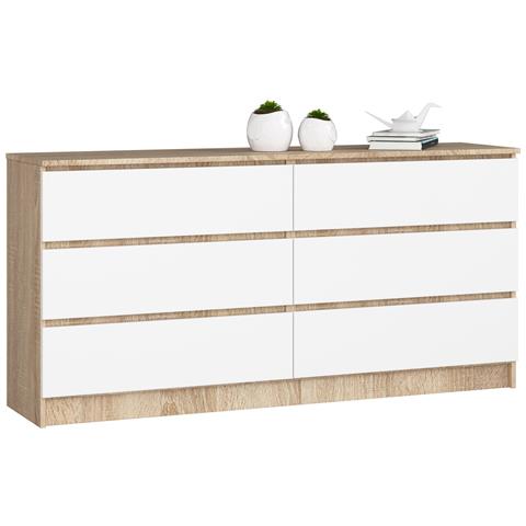 Cassettiera K160, 6 cassetti, 160x40x77 cm, Colore Sonoma Quercia e Bianco - Foto 1