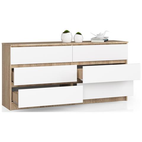 Cassettiera K160, 6 cassetti, 160x40x77 cm, Colore Sonoma Quercia e Bianco - Foto 2