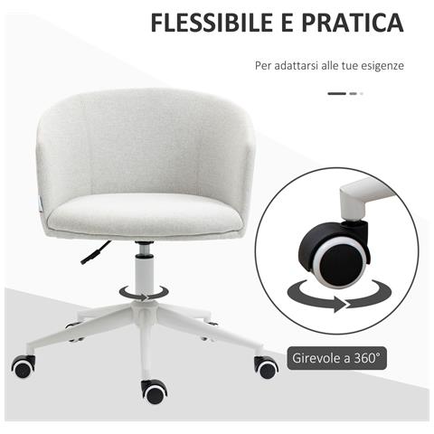Sedia Da Ufficio Con Altezza Regolabile, Ruote E Seduta Girevole In Tessuto, Grigio Chiaro - Foto 2