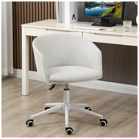 Sedia Da Ufficio Con Altezza Regolabile, Ruote E Seduta Girevole In Tessuto, Grigio Chiaro - Foto 6