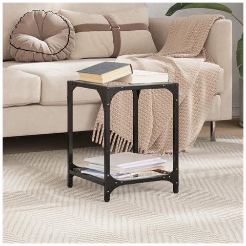 Tavolino Salotto Con Piano Vetro Trasparente 30x30x40cm Acciaio - Foto 3