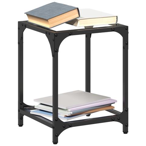 Tavolino Salotto Con Piano Vetro Trasparente 30x30x40cm Acciaio - Foto 1