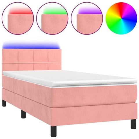 Letto a Molle con Materasso e LED Rosa 80x200 cm in Velluto - Foto 1