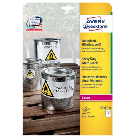 L4715-20 etichetta autoadesiva Rettangolo con angoli arrotondati Permanente Bianco 160 pz - Foto 1