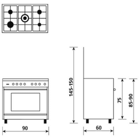 Cucina Elettrica SA965MI6 5 Fuochi a Gas Forno Elettrico Multifunzione Ventilato Classe A Dimensioni 90 x 60 cm Colore Inox Serie Specialista - Foto 4
