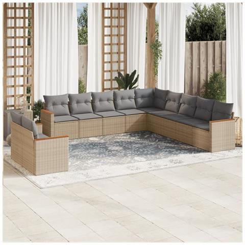 Set Divani Da Giardino 11 Pz Con Cuscini Beige In Polyrattan - Foto 1