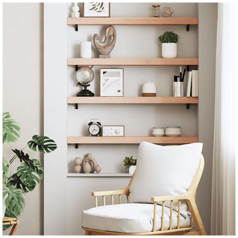 Ripiano A Parete 100x10x6 Cm Legno Massello Rovere Non Trattato - Foto 3