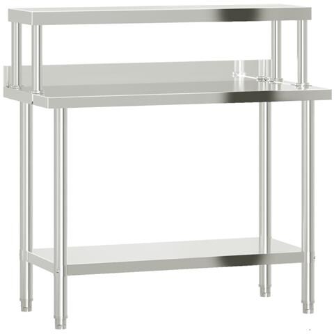 Tavolo Lavoro Cucina Con Ripiano 110x55x120 Cm Acciaio Inox - Foto 2