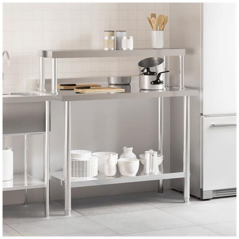 Tavolo Lavoro Cucina Con Ripiano 110x55x120 Cm Acciaio Inox - Foto 3