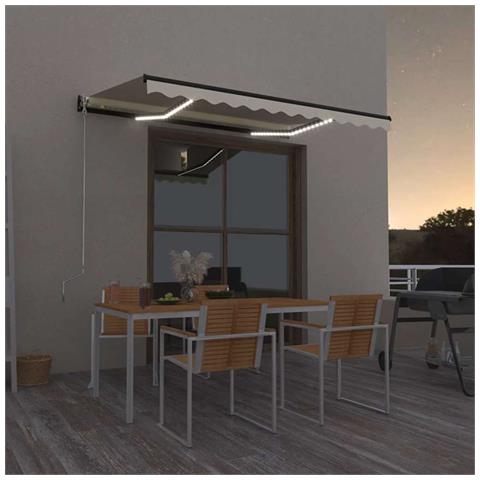 Tenda Da Sole Retrattile Manuale Con Led 350x250 Cm Crema - Foto 6