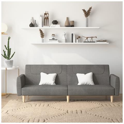 Divano Letto a 2 Posti Grigio Scuro in Tessuto - Foto 2