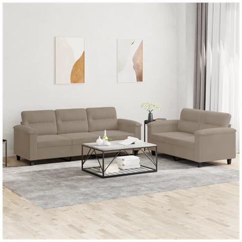 Set Divani 2 pz con Cuscini Tortora in Tessuto Microfibra - Foto 2