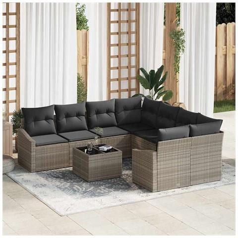 Set da Pranzo da Giardino 9 Pezzi con Cuscini Grigio Chiaro Polyrattan - Foto 2