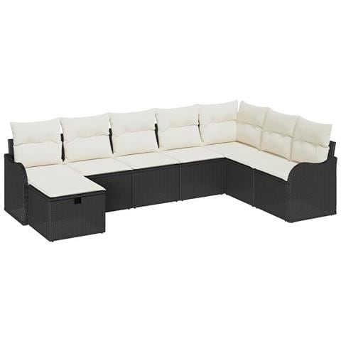Set di Divani da Giardino  con Cuscini in Polyrattan Nero, Divano da Giardino  per 2 Persone con Magazzino & Cuscini in Polyrattan Nero - Foto 1
