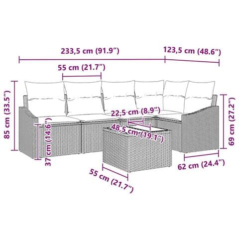 Set Divano Giardino 5 pezzi con Cuscini Marrone Polyrattan - Foto 9