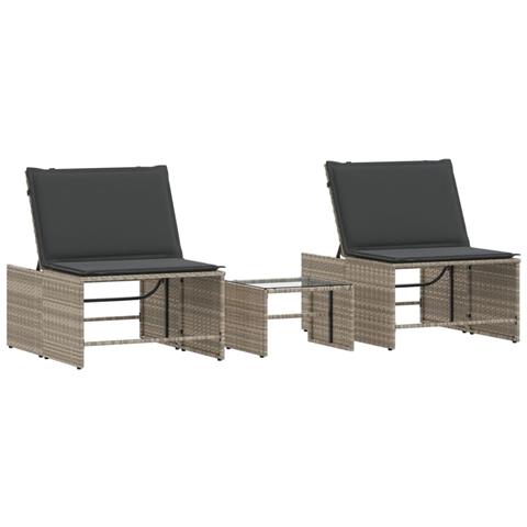 Lettini Prendisole 2pz con Tavolino Grigio Chiaro in Polyrattan - Foto 1
